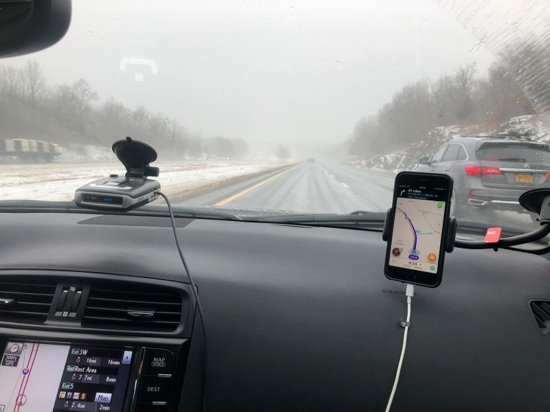 Escort Passport Max, from 2014, and Waze leading the way.